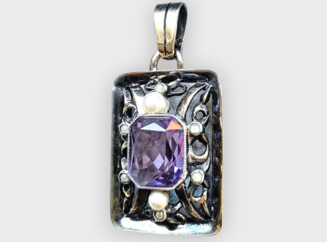 Ciondoli: Jugendstil Antike Halskette Amethyst mit Perlen – Usato da schwyz venduto da larry91sz 1