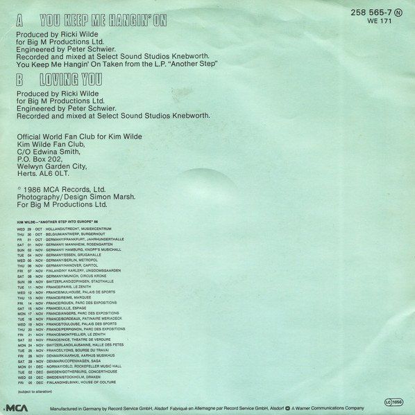 Dischi in vinile: Wilde Kim: You Keep Me Hangin' On 7" – Usato da Steinhausen venduto da Vilivinili 1