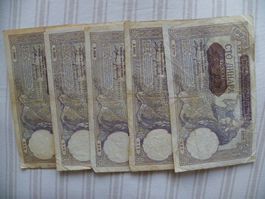 5 x Jugoslawische 100 Dinara 1941, Banknoten Vintage Selten!