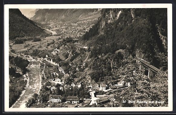Cartoline postali: Amsteg, Ortsansicht mit Reuss, Luftbild – Usato da Berlin venduto da bartko-reher