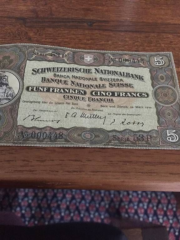 Banknoten: Alte fünf Franken Note – Gebraucht aus Küttigen von Zorro1