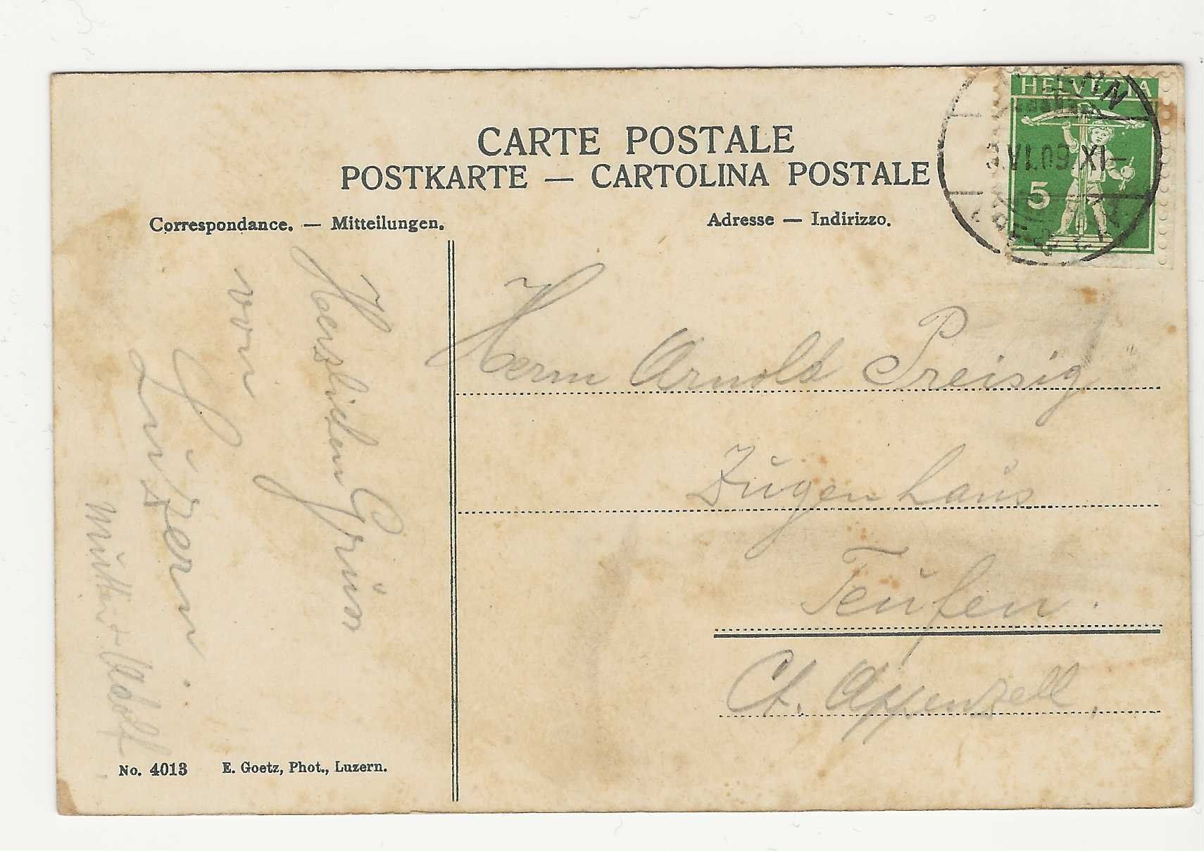 Cartes postales: LUZERN.  KAPELLBRÜCKE UND WASSERTURM  1909 – D'occasion à Küttigen par rolypo 1