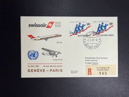 Swissair Sonderflugbrief Genf-Paris ab UNO 1981
