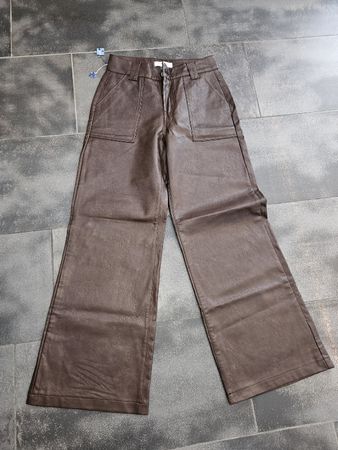 Dunkelbraune kunst Lederhose Wide Leg Gr. 38 