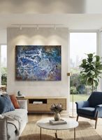 Gemälde blau weiss Abstrakt handmade 60×80