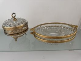 Glass serving tray with lid and metal frame