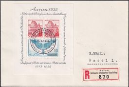 1938, W11 Aarauer-Block, portogerechter R-Brief nach BASEL !