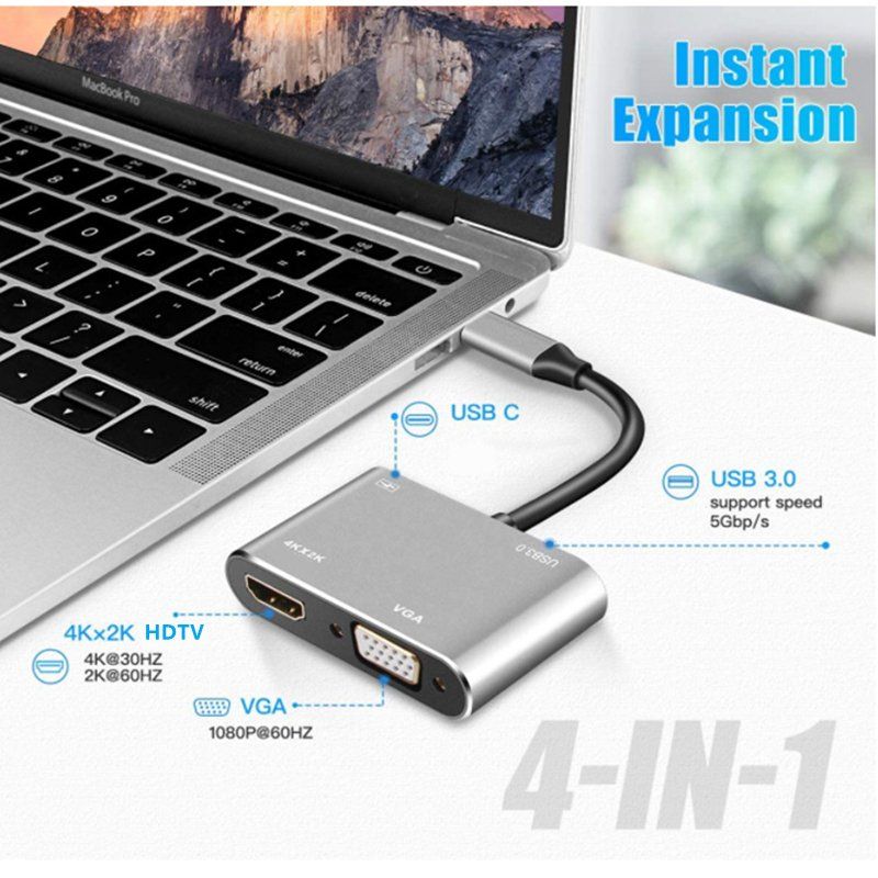 Kabel: USB-C Adapter mit VGA + HDMI + USB-C + USB-A Port / USB 3.0 – Neu und originalverpackt aus Uster von -FPS- 1