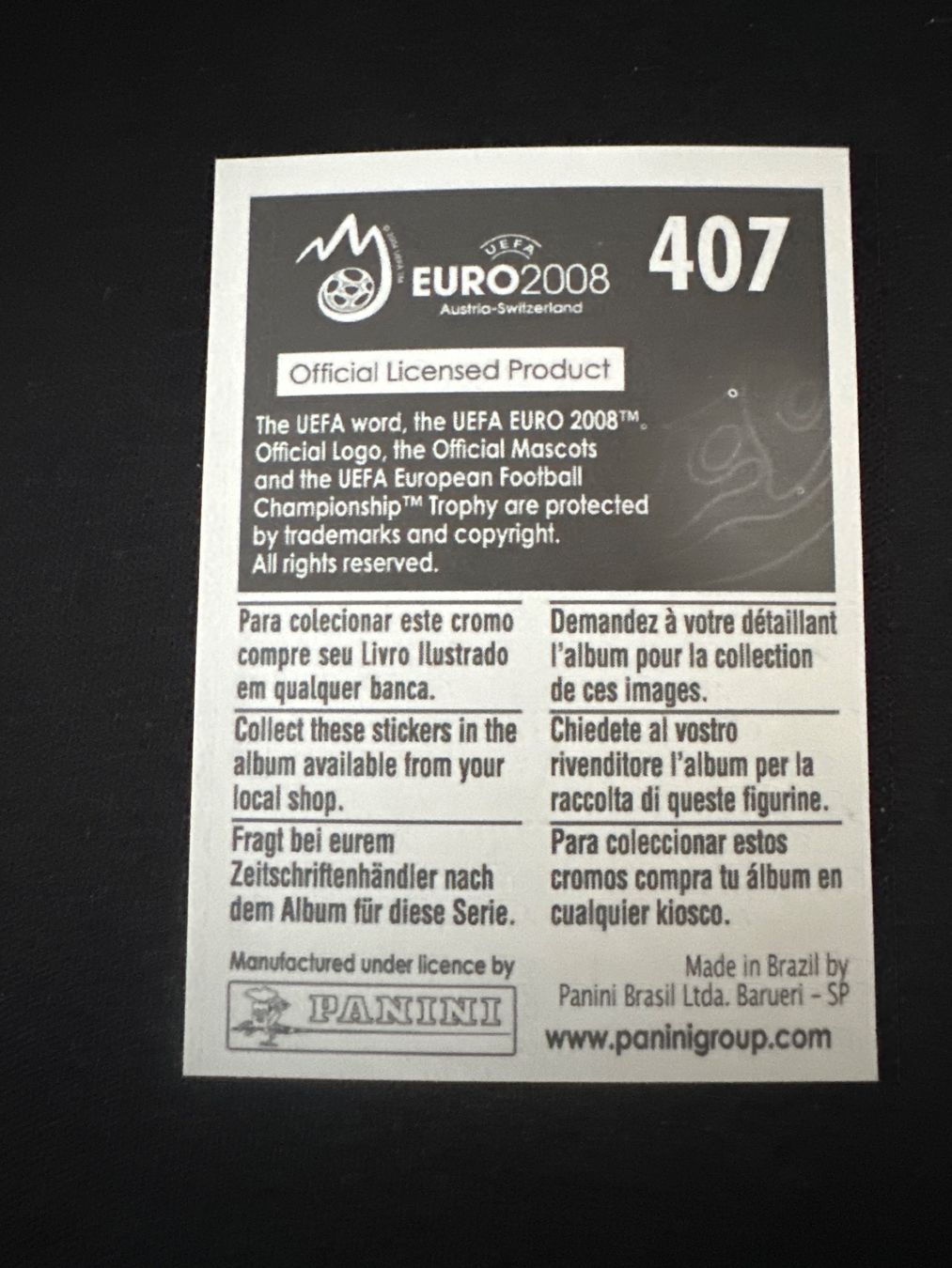 Panini Carte collezionabili: Panini UEFA EM 2008 Sticker - Nr. 407 – Usato da Sulz AG venduto da DealWerk 1