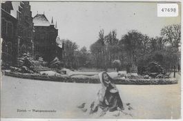 Zürich - Platzpromenade im Winter mit Kind und Vögel