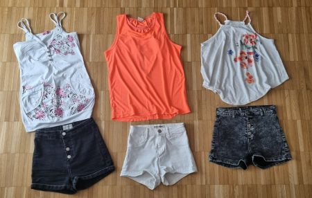 Sommerkleider-Paket: 3 Trägershirts + 3 Shorts - Gr. S