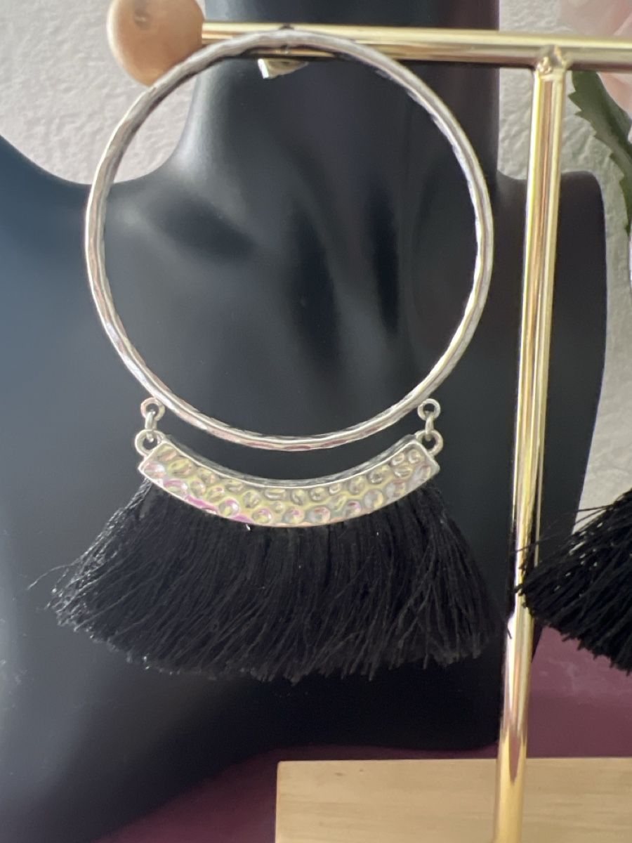 Orecchini pendenti & Orecchini a lobo:  Creolen schwarz silber Statement Fransen – Usato da Seon venduto da Sunny-Schmuck78 1
