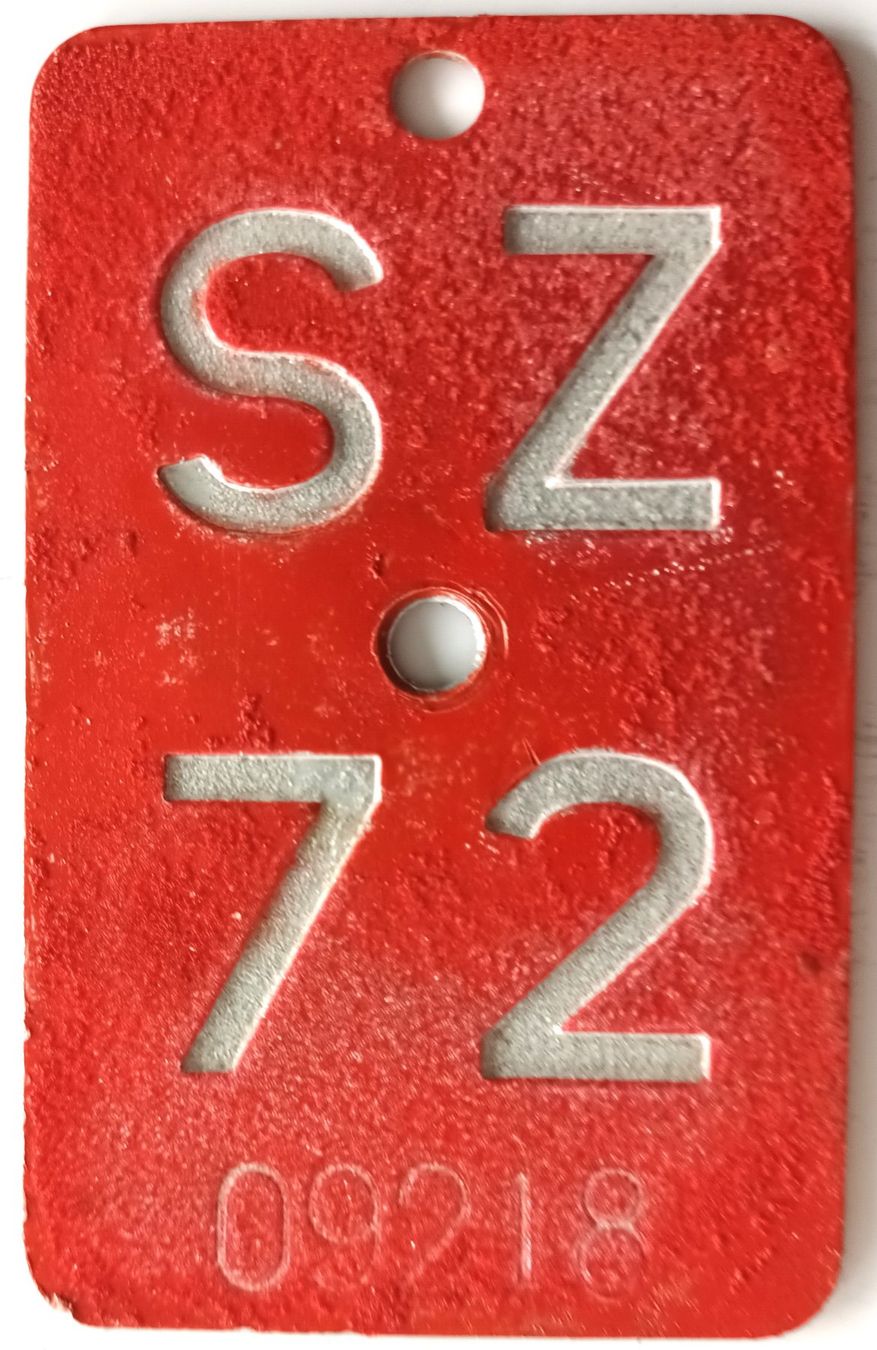 Insegne: Velonummer Schwyz 1972 SZ 72 – Usato da Bülach venduto da anska