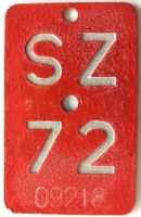Velonummer Schwyz 1972 SZ 72