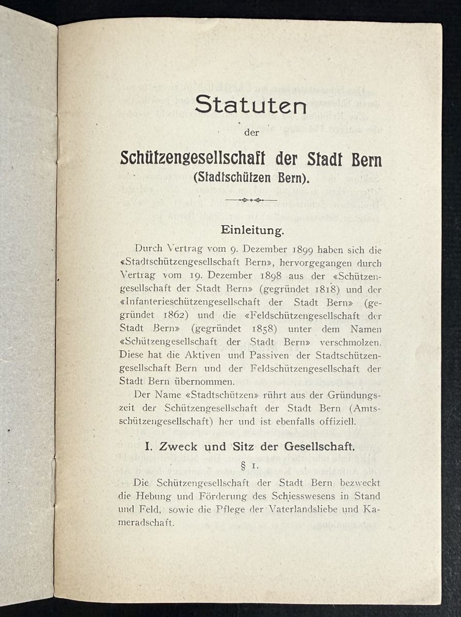 Documents: Schützengesellschaft Bern, STATUTEN 1919 – D'occasion à Bern par felberunderground 1