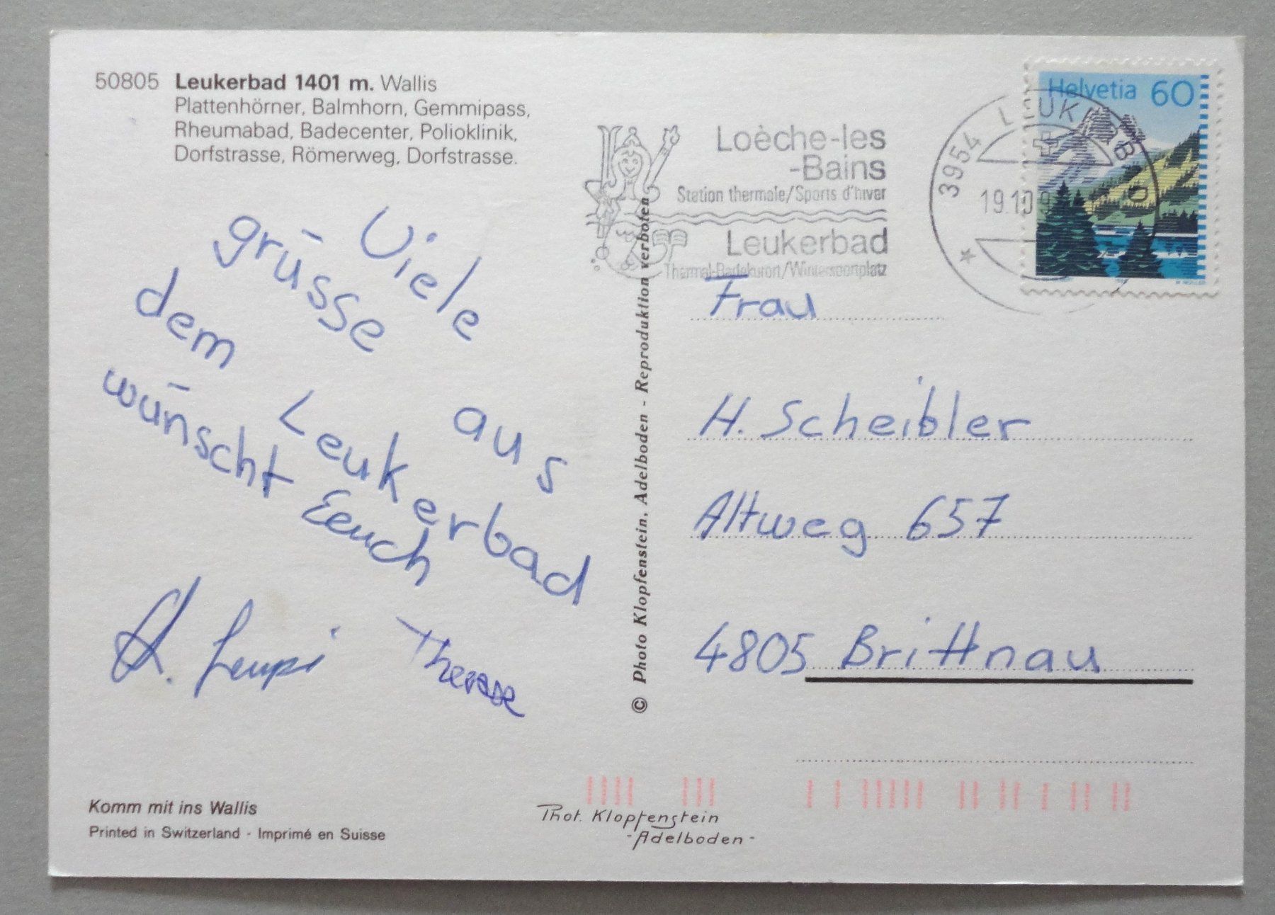 Cartoline postali: Leukerbad 1401 m, Wallis – Usato da Fétigny venduto da Billy2miny 1