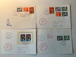 4 Briefe Pro Juventute 1960 illustriert