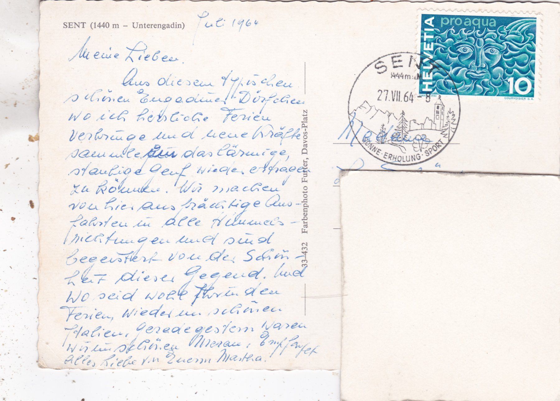 Cartoline postali: Sent Unterengadin 1964 – Usato da Herisau venduto da Lisegrat2008 1