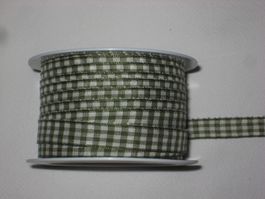 Karoband Polyester moosgrün / weiss 1cm breit Reststück!