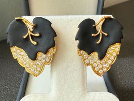 ✨Vintage Ohrringe, Blatt schwarz und Goldfarbe mit Strass