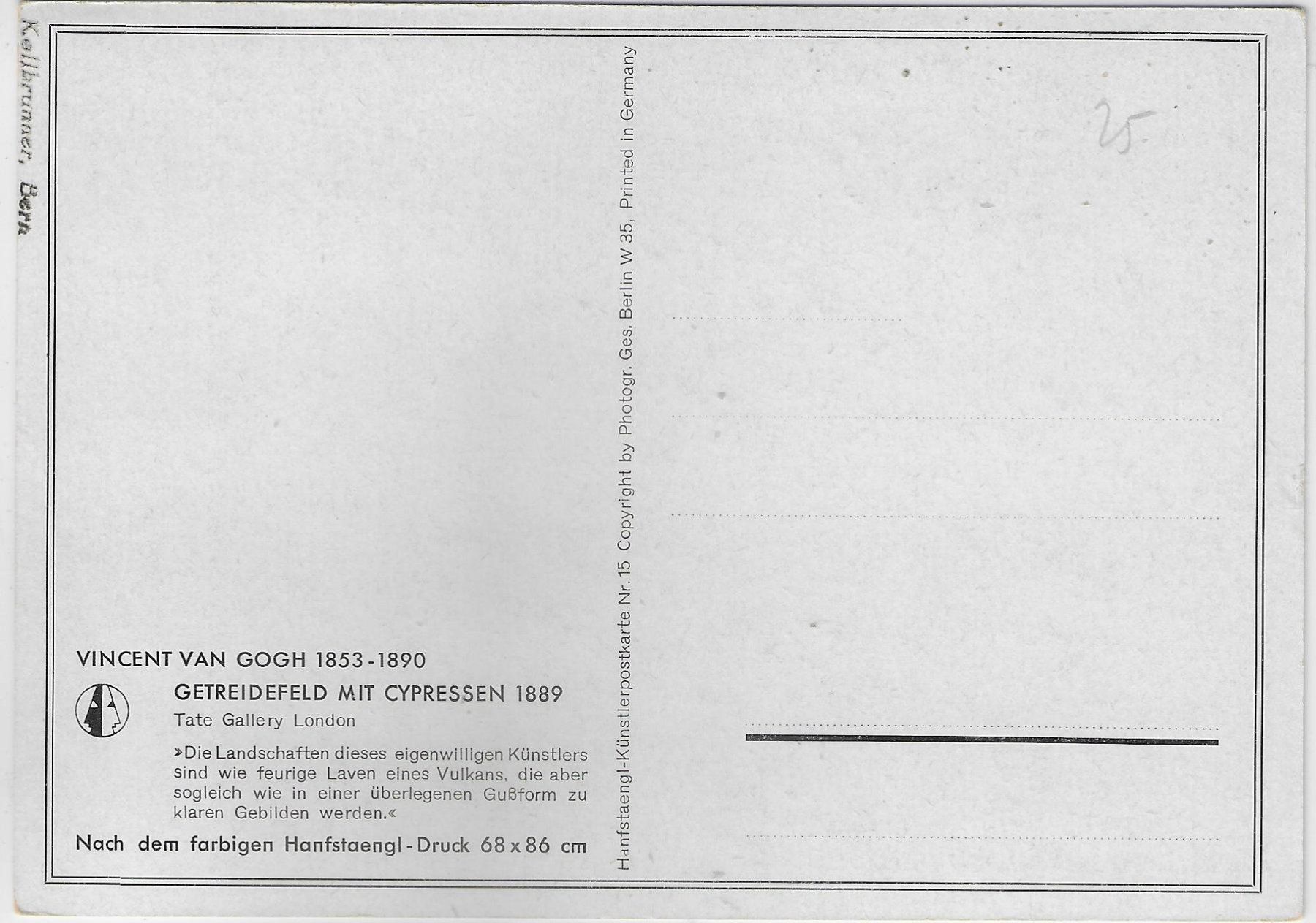 Cartoline postali: Vincent Van Gogh - Getreidefeld mit Cypressen 1889 – Usato da Ettingen venduto da Kartenplanet 1