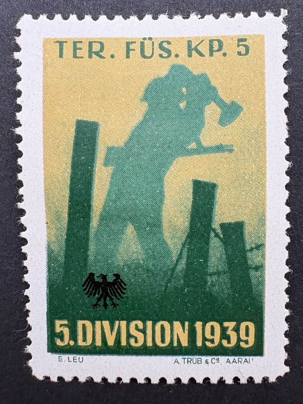 Alle Briefmarken: SCHWEIZER MILITÄR BRIEFMARKE ADLER 5.DIV.1939 – Gebraucht aus Ostermundigen von wini63