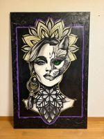 95x146/ Handgemaltes Acryl Gemälde Frau Katze Portrait