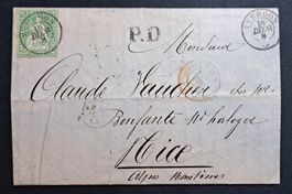 26G / 25B4 auf Faltbrief Yverdon nach Nice 1861