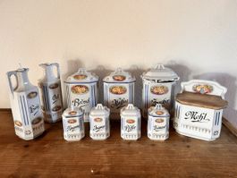 Alte Keramik Vorratsdosen Set, 10 teilig, Küche Dekoration