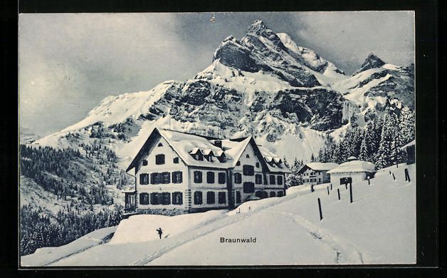Cartoline postali: AK Braunwald, Ortsansicht im Winter – Usato da Berlin venduto da bartko-reher