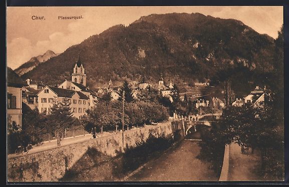 Cartoline postali: AK Chur, Plessurquai mit Brücke – Usato da Berlin venduto da bartko-reher