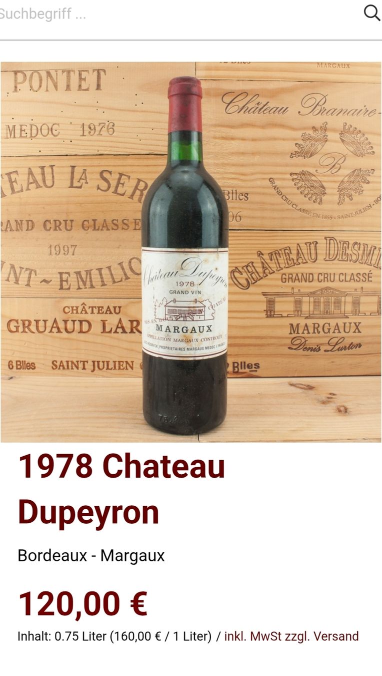 Château Margaux Vino: 1978 Margaux, Château Dupeyron – Nuovo e nell'imballaggio originale da Büsserach venduto da Vintage-vins 5