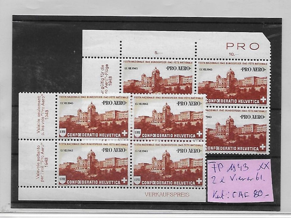 Tutti i francobolli: FP 1943 ** 2x Viererbl. Kat: CHF 80.- – Nuovo (secondo la descrizione) da Basel venduto da Ilp