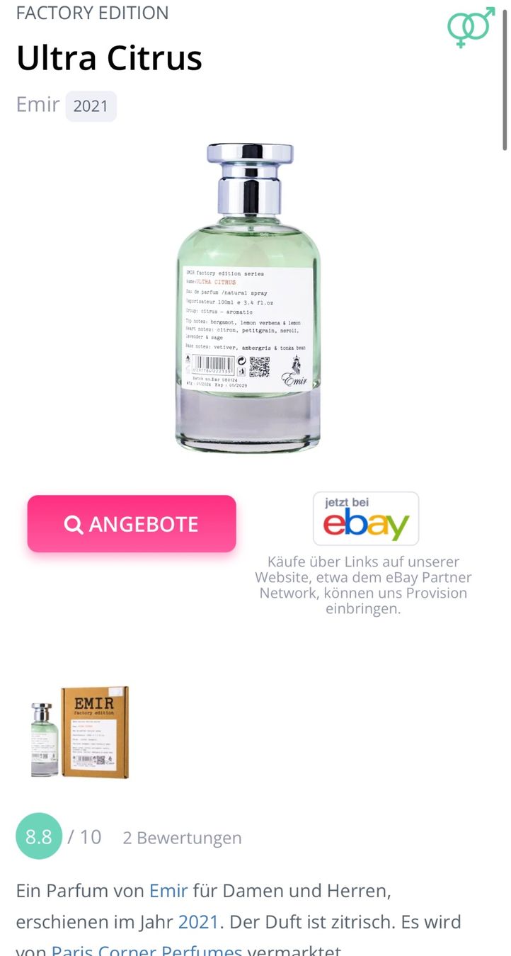 Profumi & Eau de Toilette: Paris Corner EMIR Ultra Citrus EDP 10ML – Usato da Zürich venduto da deruja 2