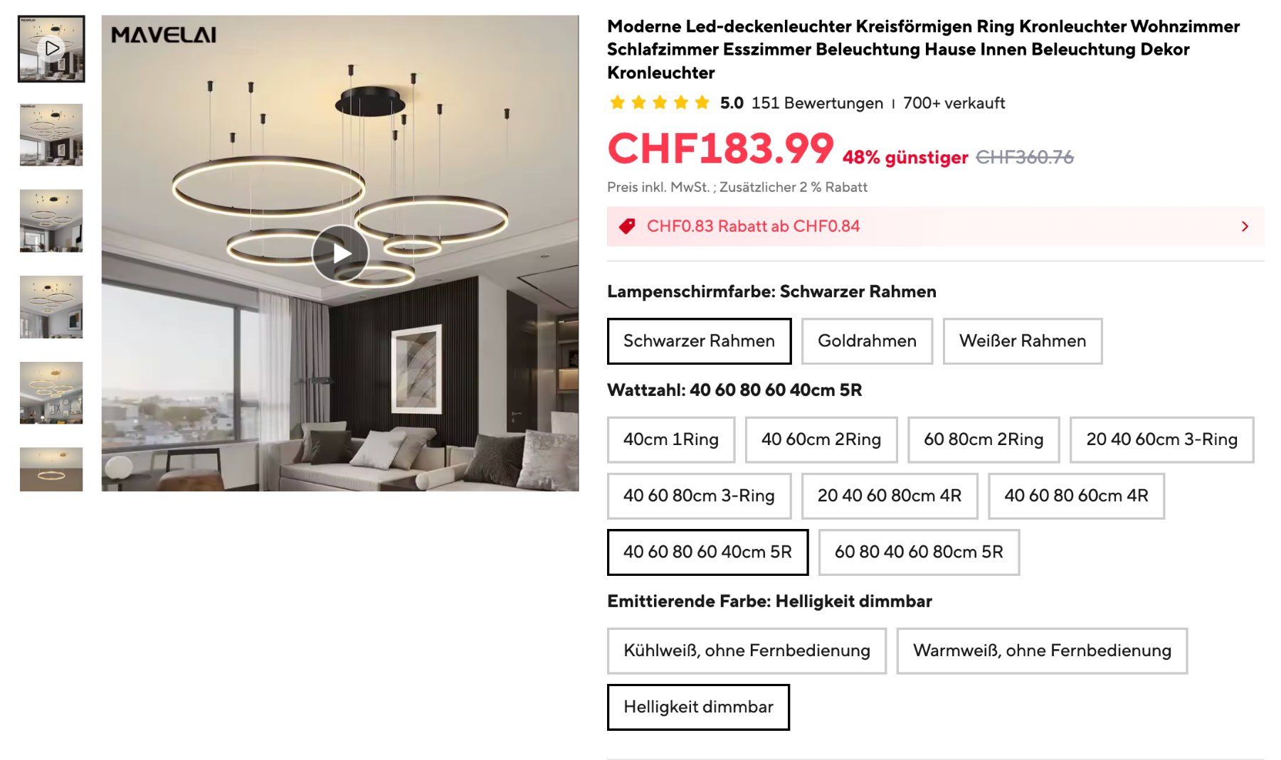 Lustres & lampes de plafonds: Moderne Led-Deckenleuchte Kreisformigen Ring Schwarz – Neuf (Voir description) à Glattfelden par mar_6vsq 1