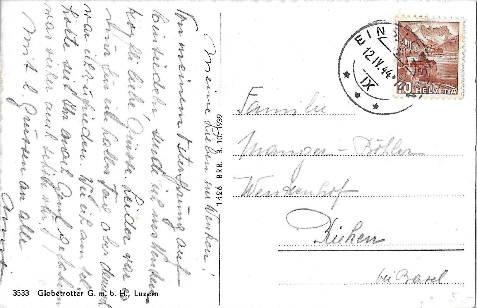 Ansichtskarten: Karte Einsiedeln Kloster  1944 – Gebraucht aus Zürich von Philacat11 1