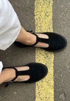 Velvet leather Mary Janes, handmade, Gr. 39