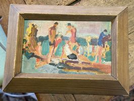 EWALD Reinhold 1890-1974 Oelgemälde an der Kinzig Badeszene