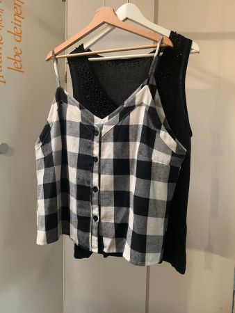 Karomuster kurzes Trägertop in schwarz-weiss, Grösse XL