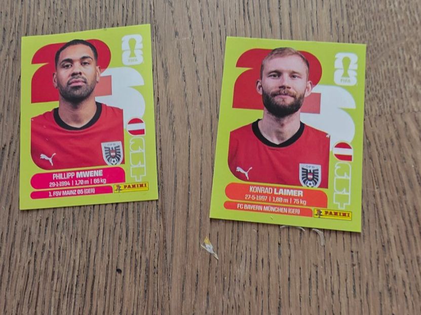 Cartoline: 2 vignettes panini Coupe du Monde 2026 AUT – Usato da Wettingen venduto da dlililou