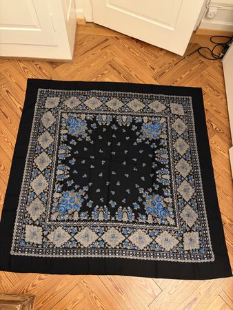 Edles Wolltuch Halstuch Schal Blau Schwarz 100% Wolle