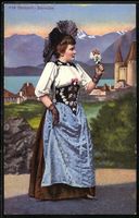 AK Bernerin in Tracht mit Blumen