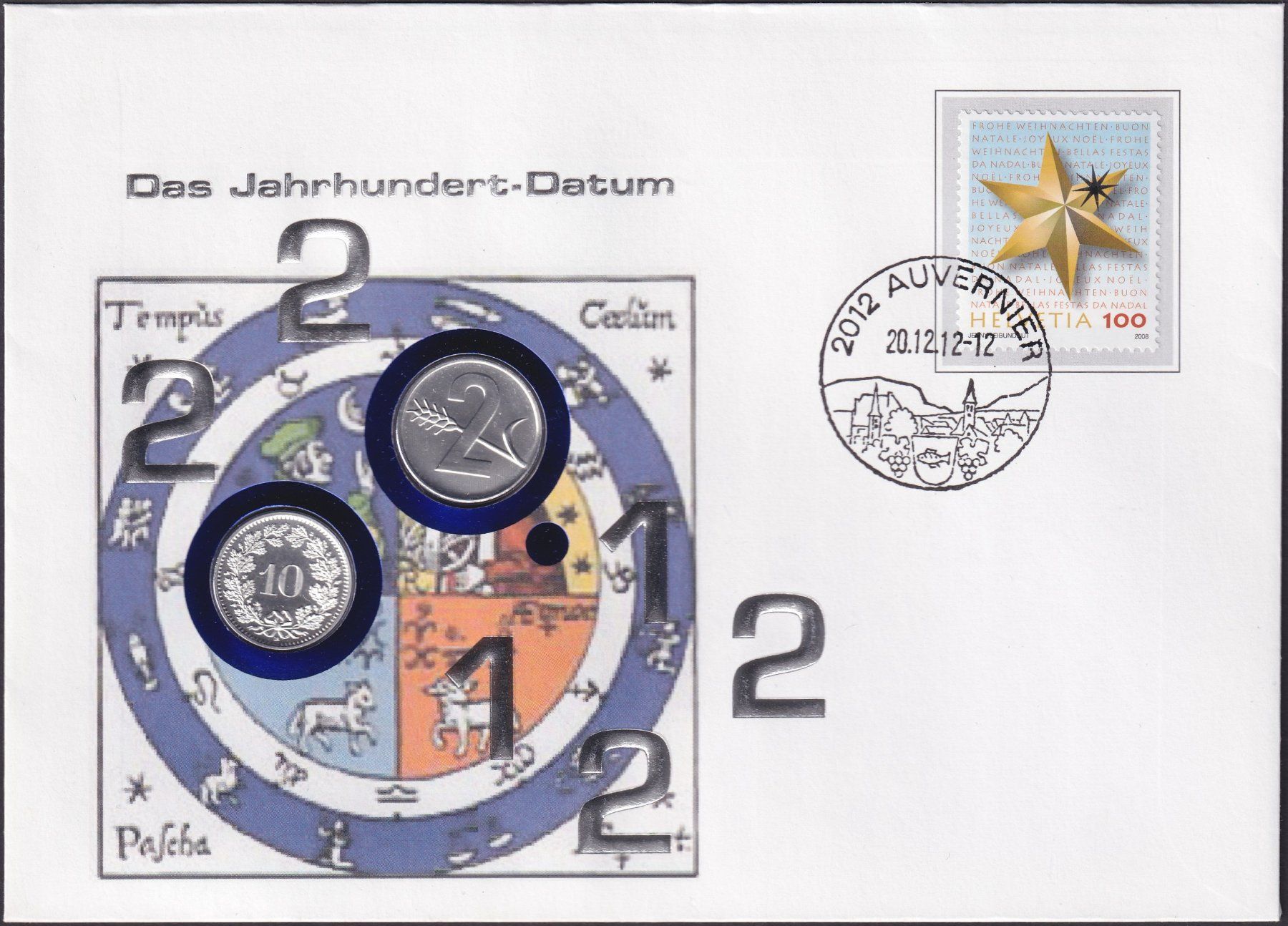 Tutti i francobolli: 2012, Numisbrief/Münzbrief "Jahrhundert" mit 10+2 Räppler. – Usato da Sursee venduto da Luzernerraute