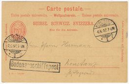 Bodenseeschiffspost Stempel auf Postkarte nach KONSTANZ