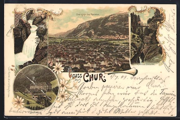 Cartoline postali: Litho Chur, Sauerquell Passug, Rabiusa-S – Usato da Berlin venduto da bartko-reher