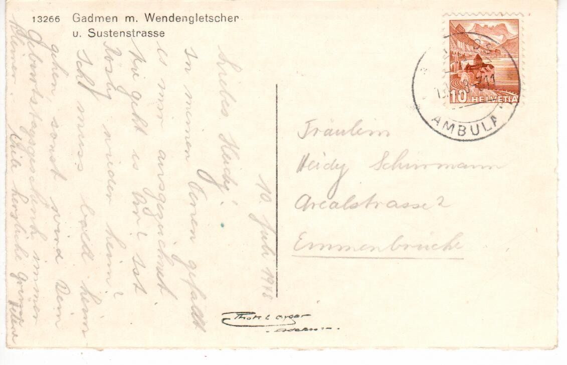 Cartoline postali: Gadmen 1948 – Usato da Wolhusen venduto da Curver9 1