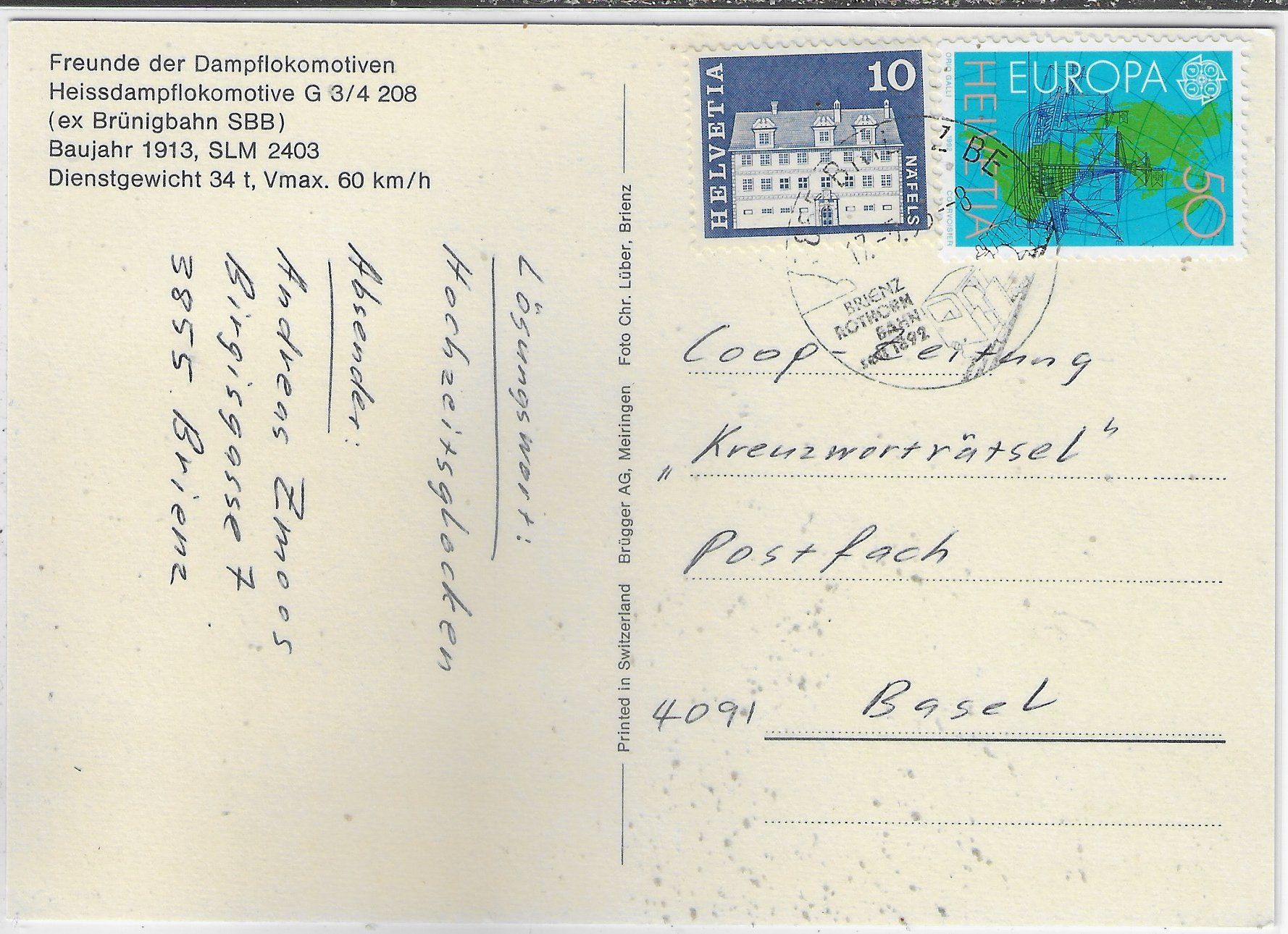 Cartoline postali: Heissdampflokomotive ex Brünigbahn – Usato da Ettingen venduto da Kartenplanet 1