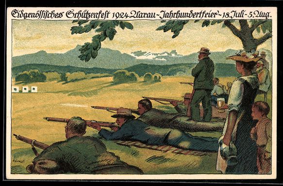 Cartoline postali: Aarau, Eidgenössisches Schützenfest 19 – Usato da Berlin venduto da bartko-reher
