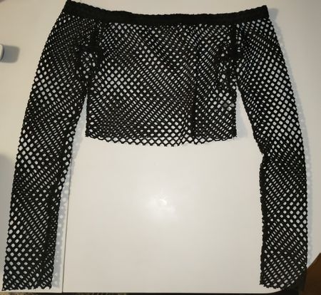 Top résille noir à manches longues, taille M