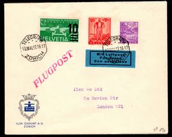 CH - Flugpost - Flugbr. 1937 n. London - Telegraphen Stempel